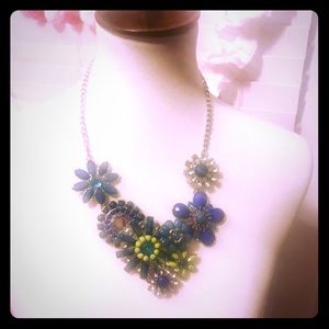 Statement Necklace with Blues, Greens & Crystals